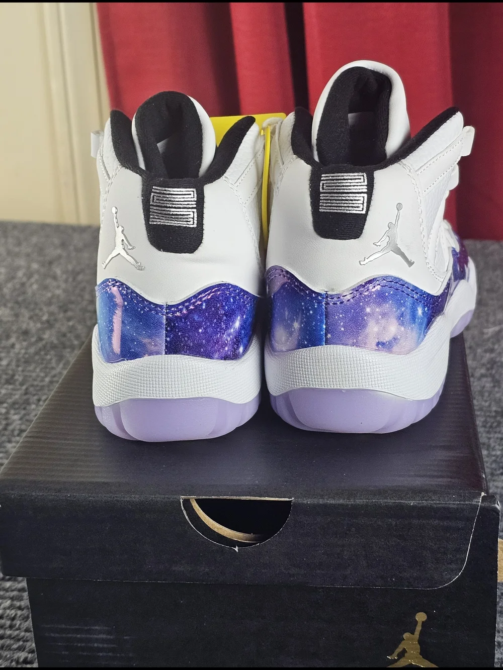 Kids 1Y White Purple Jordan 11 Galaxy Print High-Top Sneakers